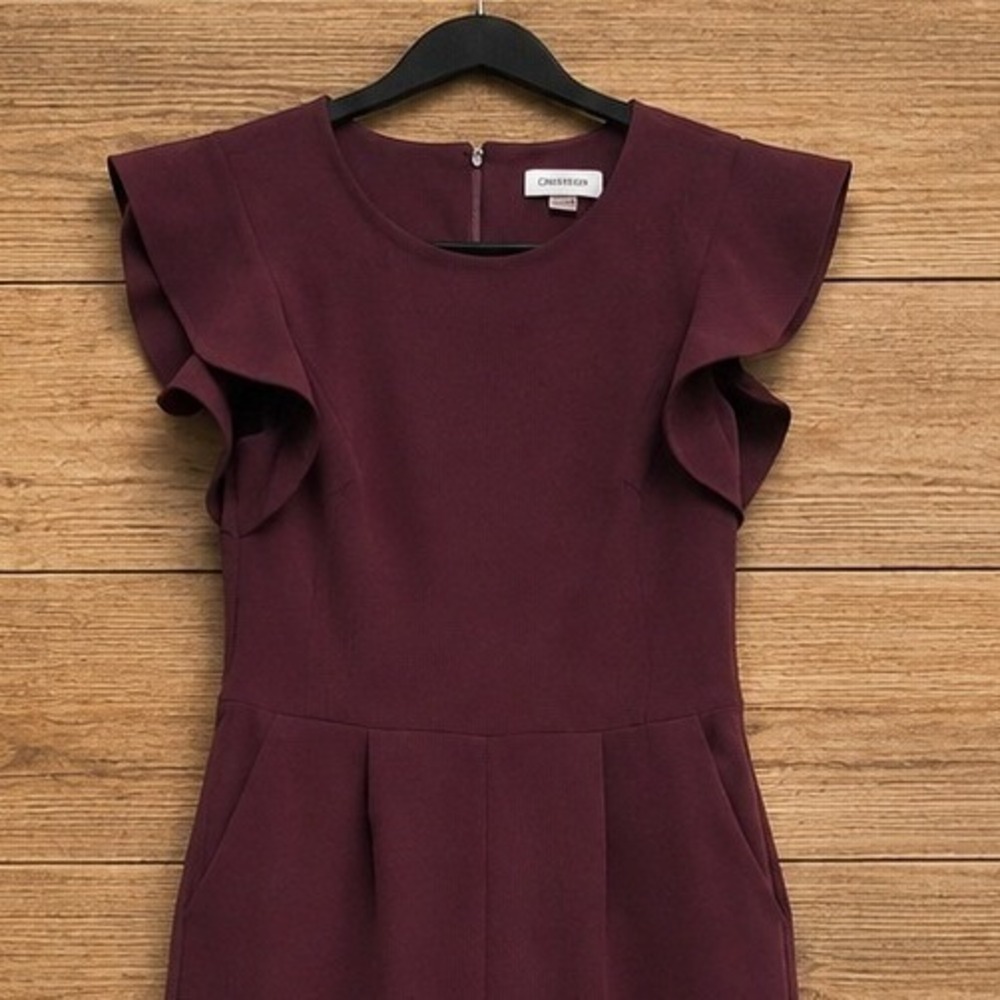 Calvin Klein Burgundy Ruffle Sleeve Wide Leg Jumpsuit with Pockets Size 6 Small - Picture 5 of 8